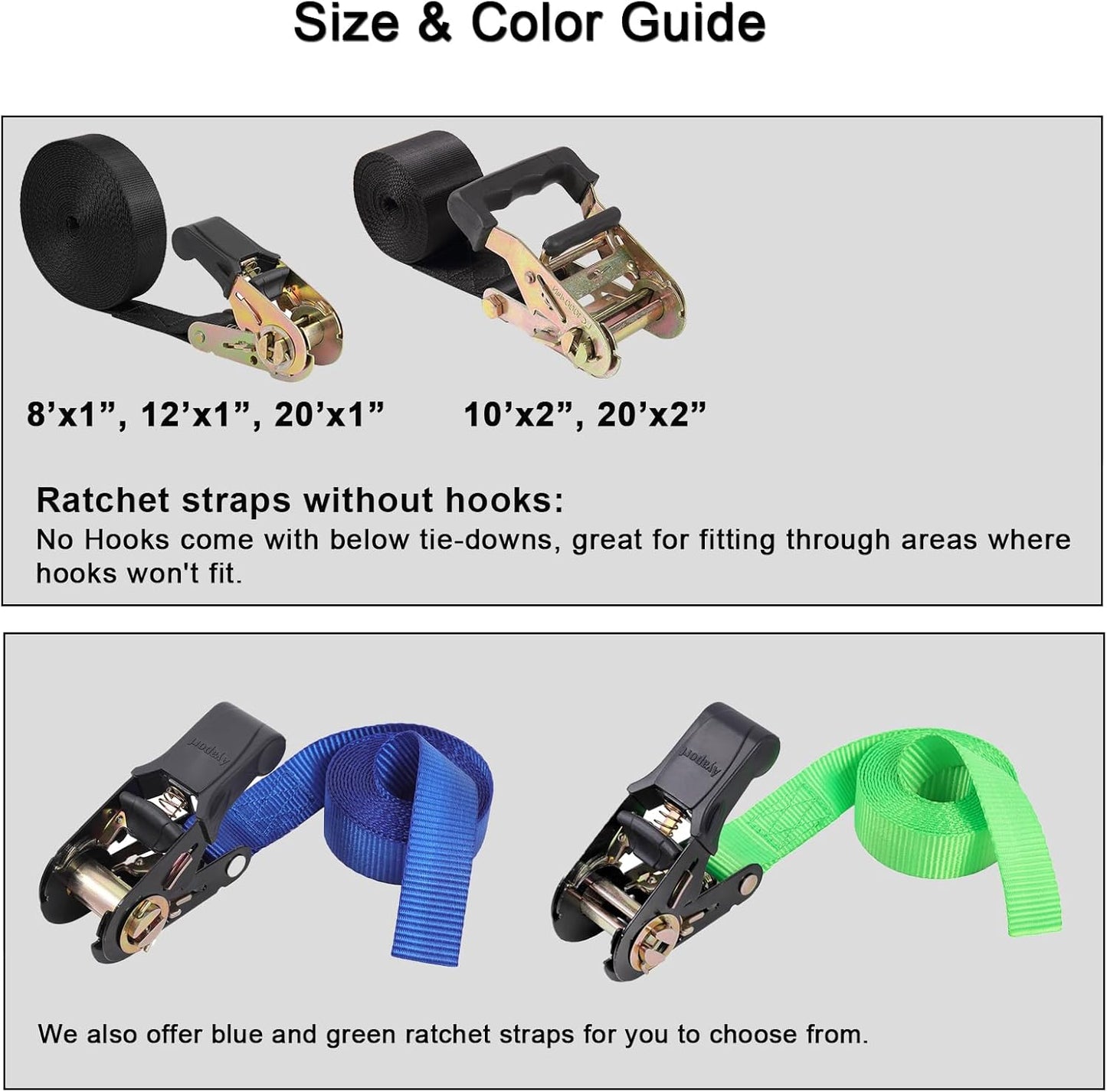 Endless Ratchet Tie down Straps Heavy Duty Cargo Tie Downs, Durable Nylon Black Strap down Ratcheting Securing Straps, Track Spring Fittings, Tie-Down Motorcycles, Trailer Loads, Kayak (8Ft - 4Pack)